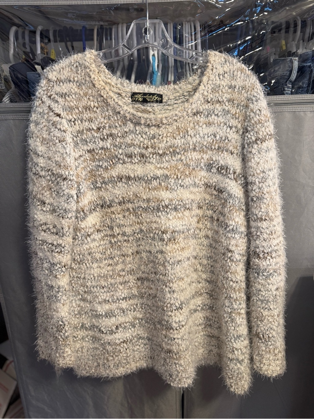 Absolutely Famous Neutral Fuzzy Knit Sweater - Size Large